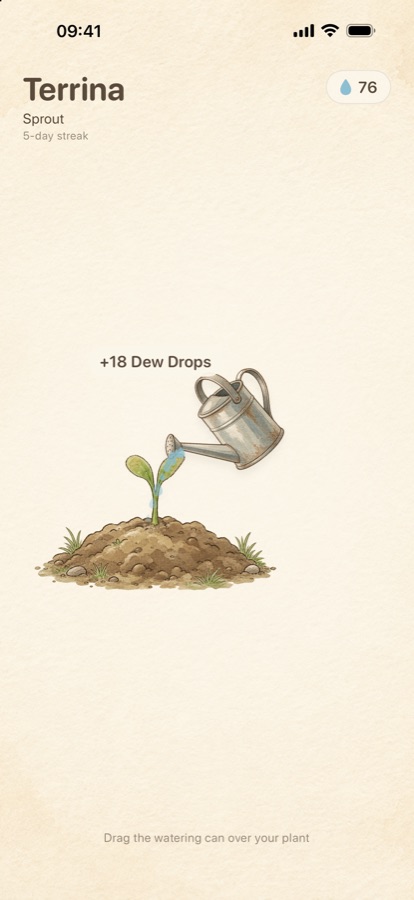 Watering the plant with the watering can
